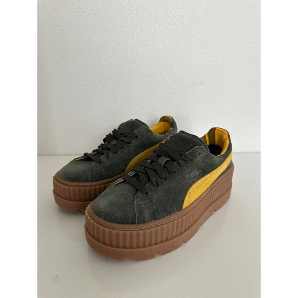 PUMA x Fenty Cleated Creeper Suede Platform Green Yellow Brazil Women's 5.5 NEW - Picture 3 of 12